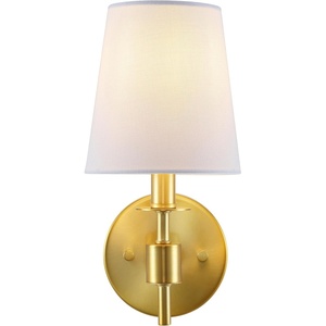 image:imageSAFAVIEH Lighting  Dalany 11Inch Wall Sconce Set of 2  Brass  Fabric Shade  Modern Compact Design  Ideal for Vanity Hallway Bedroom Bathroom  LED Bulbs Included SCN4121BSET2Brass