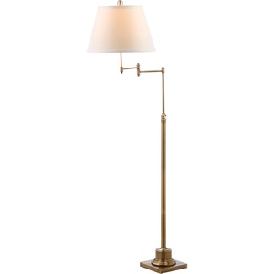 image:imageSAFAVIEH Lighting  Ingram Adjustable Swing Arm Floor Lamp Brass Gold Traditional Standing Reading Lamp with White Shade for Living Room Bedroom amp Home Office LED Bulb Included LIT4301A