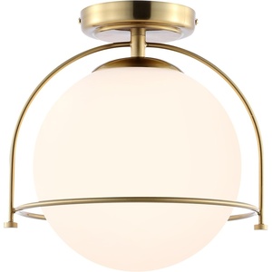 image:imageSAFAVIEH Lighting  Valise 108Inch Semi Flush Mount Ceiling Light  Gold amp White  Glam Globe Design  Ideal for Foyer Hallway Entryway Kitchen Bedroom  LED Bulb Included FLU4095A