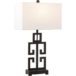 image:imageSAFAVIEH Lighting Collection  Greek Key Table Lamp Set of 2  Antique Gold Metal Base with White Fabric Shade LED Bulbs Included 29Inch Bedroom Living Room Desk Lamps LIT4305ASET2Oil Rub Bronze  Set of 2