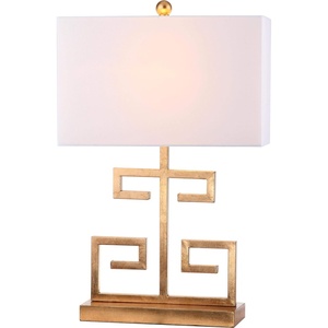 image:imageSAFAVIEH Lighting Collection  Set of 2 Greek Key Modern Gold 24Inch Table Lamps White Rectangular Shade LED Bulbs Included Bedroom Living Room Home Office LIT4160CSET2Gold  Set of 2