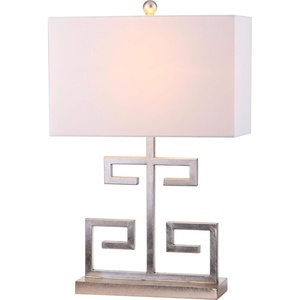 image:imageSAFAVIEH Lighting Collection  Set of 2 Greek Key Modern Gold 24Inch Table Lamps White Rectangular Shade LED Bulbs Included Bedroom Living Room Home Office LIT4160CSET2Chrome  Set of 2