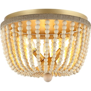 image:imageSAFAVIEH Lighting Collection Alodia Boho Coastal BrassNatural Beaded Flush Mount LED Bulbs Included