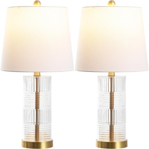 image:imageSAFAVIEH Lighting Collection Faille Clear Glass amp Brass Gold Metal 22inch Table Lamp Set of 2ClearBrass