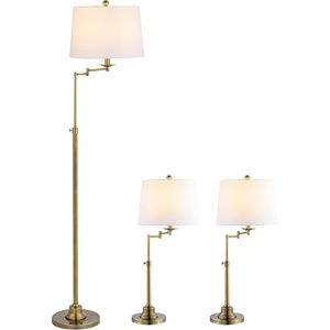 image:imageSAFAVIEH Lighting Collection Nadia Contemporary Gold Swing Arm Floor amp Table Lamp Set of 3 LED Bulbs Included