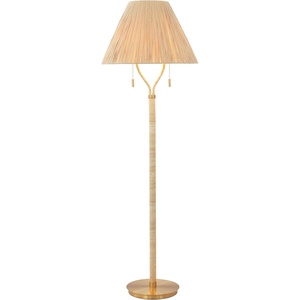 image:imageSAFAVIEH Lighting Collection Nola Coastal Boho Natural amp Gold Rattan 2Light 60inch PullChain Floor Lamp LED Bulbs IncludedNaturalGold