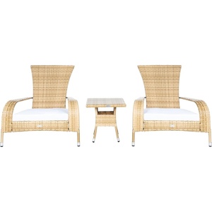 image:imageSAFAVIEH Outdoor  Edna 3Piece Lounge Set  Natural amp White  Steel Frame amp Faux Rattan with Cushion  Wingback Tropical French Design  Ideal for Patio Deck Porch Backyard PAT7719DNaturalWhite
