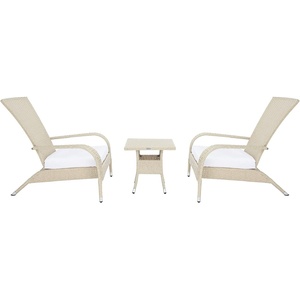 image:imageSAFAVIEH Outdoor  Edna 3Piece Lounge Set  Natural amp White  Steel Frame amp Faux Rattan with Cushion  Wingback Tropical French Design  Ideal for Patio Deck Porch Backyard PAT7719DBeigeWhite