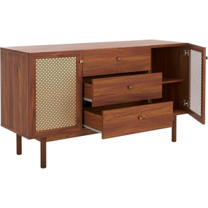 image:imageSAFAVIEH Piran TV Stand for up to 60 Flatscreen  Walnut amp Gold 2 Doors with Interior Storage 3 Drawers Sideboard Entertainment Media Console MED9631AWalnutGold