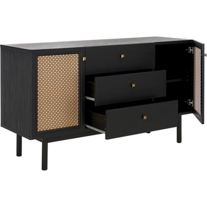 image:imageSAFAVIEH Piran TV Stand for up to 60 Flatscreen  Walnut amp Gold 2 Doors with Interior Storage 3 Drawers Sideboard Entertainment Media Console MED9631ABlackGold