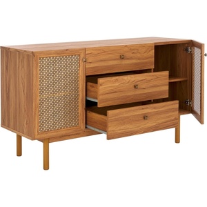image:imageSAFAVIEH Piran TV Stand for up to 60 Flatscreen  Walnut amp Gold 2 Doors with Interior Storage 3 Drawers Sideboard Entertainment Media Console MED9631AOakGold