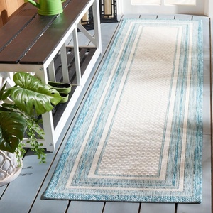 image:imageSAFAVIEH Washable Rug Outdoor Courtyard Collection  710 Round Light Grey amp Black NonShedding amp Easy Cleaning Ideal for Patio Backyard Mudroom CY847537612IvoryAqua
