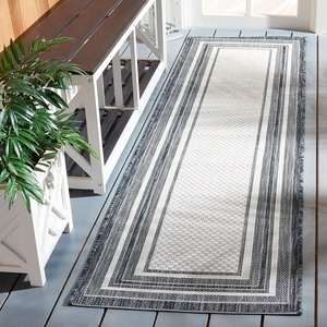 image:imageSAFAVIEH Washable Rug Outdoor Courtyard Collection  710 Round Light Grey amp Black NonShedding amp Easy Cleaning Ideal for Patio Backyard Mudroom CY847537612IvoryBlack