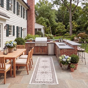 image:imageSAFAVIEH Washable Rug Outdoor Sunrise Collection  8 x 10 Grey amp Beige Black NonShedding amp Easy to Clean Ideal for Patio Backyard Mudroom SUN620FGreyBeige Black