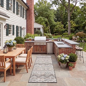 image:imageSAFAVIEH Washable Rug Outdoor Sunrise Collection  8 x 10 Grey amp Beige Black NonShedding amp Easy to Clean Ideal for Patio Backyard Mudroom SUN629FGreyBeige Black