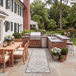 image:imageSAFAVIEH Washable Rug Outdoor Sunrise Collection  8 x 10 Grey amp Beige Black NonShedding amp Easy to Clean Ideal for Patio Backyard Mudroom SUN696FGreyBeige Black