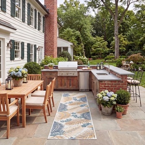 image:imageSAFAVIEH Washable Rug Outdoor Sunrise Collection  8 x 10 Ivory amp Blue Gold NonShedding amp Easy to Clean Ideal for Patio Backyard Mudroom SUN675AIvoryBlue Gold