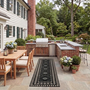 image:imageSAFAVIEH Washable Rug Outdoor Veranda Collection  8 x 11 Black amp Cream NonShedding amp Easy to Clean Ideal for Patio Backyard Mudroom VER0990421BlackCreme