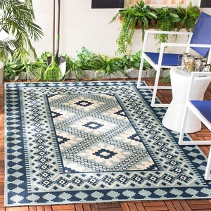 image:imageSAFAVIEH Washable Rug Outdoor Veranda Collection  8 x 11 Black amp Cream NonShedding amp Easy to Clean Ideal for Patio Backyard Mudroom VER0990421IvoryBlue