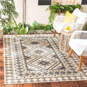 image:imageSAFAVIEH Washable Rug Outdoor Veranda Collection  8 x 11 Black amp Cream NonShedding amp Easy to Clean Ideal for Patio Backyard Mudroom VER0990421IvorySlate