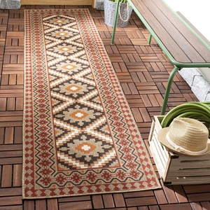 image:imageSAFAVIEH Washable Rug Outdoor Veranda Collection  8 x 11 Black amp Cream NonShedding amp Easy to Clean Ideal for Patio Backyard Mudroom VER0990421RedNatural