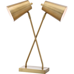 image:imageSafavieh Lighting Collection Kera Gold 2light 20inch Bedroom Living Room Home Office Desk Dorm Study Nightstand Task Table Lamp LED Bulb Included