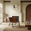 image:imageSAFAVIEH Couture Collection  Alanarose Tan amp Natural Solid Teak Wood Accent Chair Modern Sling Style Leather Seat Fully Assembled SFV1903DBrownWalnut
