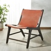 image:imageSAFAVIEH Couture Collection  Alanarose Tan amp Natural Solid Teak Wood Accent Chair Modern Sling Style Leather Seat Fully Assembled SFV1903DBrownWalnut