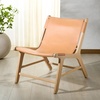 image:imageSAFAVIEH Couture Collection  Alanarose Tan amp Natural Solid Teak Wood Accent Chair Modern Sling Style Leather Seat Fully Assembled SFV1903DTanNatural