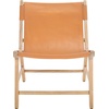image:imageSAFAVIEH Couture Collection  Alanarose Tan amp Natural Solid Teak Wood Accent Chair Modern Sling Style Leather Seat Fully Assembled SFV1903DTanNatural