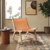 image:imageSAFAVIEH Couture Collection  Alanarose Tan amp Natural Solid Teak Wood Accent Chair Modern Sling Style Leather Seat Fully Assembled SFV1903DTanNatural