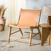 image:imageSAFAVIEH Couture Collection  Alanarose Tan amp Natural Solid Teak Wood Accent Chair Modern Sling Style Leather Seat Fully Assembled SFV1903DTanNatural