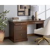image:imageSAFAVIEH Couture Collection  Francesco Natural Wood 4Drawer Desk with Black Accents Modern Writing Table with Storage SFV4239BWalnutBrass