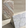 image:imageSAFAVIEH Couture Collection  Leah Bryanna White amp Brown Marble Accent Table Triangle Top Drink Table Sculptural Pedestal Design SFV9751BWhite