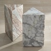 image:imageSAFAVIEH Couture Collection  Leah Bryanna White amp Brown Marble Accent Table Triangle Top Drink Table Sculptural Pedestal Design SFV9751BWhite