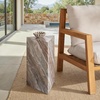image:imageSAFAVIEH Couture Collection  Leah Bryanna White amp Brown Marble Accent Table Triangle Top Drink Table Sculptural Pedestal Design SFV9751BWhiteBrown