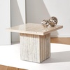 image:imageSAFAVIEH Couture Collection  Olivia Brown Marble Accent Table Tall Square Pedestal Design Sculptural Statement Piece SFV9701BOff White