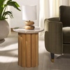 image:imageSAFAVIEH Couture Collection  Roxiella Natural Brown Solid Wood amp Round Marble Top Accent Table Pedestal Design Sculptural Modern Side Table SFV9732ABrownNatural