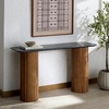 image:imageSAFAVIEH Couture Collection  Treyshawn Walnut Solid Wood amp Black Marble Top Console Table Rectangular Fluted Base Accent SFV6411BWalnutBlack