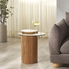 image:imageSAFAVIEH Couture Collection Tasharose Natural Brown Solid Wood Natural amp Clear Glass Top Pedestal Accent TableNaturalClear