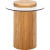 image:imageSAFAVIEH Couture Collection Tasharose Natural Brown Solid Wood Natural amp Clear Glass Top Pedestal Accent TableNaturalClear