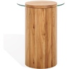 image:imageSAFAVIEH Couture Collection Tasharose Natural Brown Solid Wood Natural amp Clear Glass Top Pedestal Accent TableNaturalClear