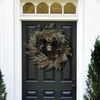 image:imageSAFAVIEH Home Collection 24inch Decorative Artificial Pine Wreath with Pine Cones amp Blueberries Fully AssembledGreenBlue