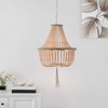 image:imageSAFAVIEH Lighting Collection  Lush Kristi Grey Beaded Boho Farmhouse 3Light Pendant Chandelier with Tassel Adjustable Hanging Ceiling Light LIT4477CBlush