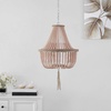 image:imageSAFAVIEH Lighting Collection  Lush Kristi Grey Beaded Boho Farmhouse 3Light Pendant Chandelier with Tassel Adjustable Hanging Ceiling Light LIT4477CBlush