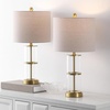 image:imageSAFAVIEH Lighting Collection  Nalla Clear Glass Table Lamp Set of 2 23 Decorative Accent Lights with Fabric Shades E26 Bulb Compatible TBL4621ASET2ClearBrass