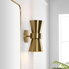 image:imageSAFAVIEH Lighting Collection Bynner Brass Modern Wall Sconce Set of 2 Light Fixture Ideal for Bathroom Entryway Vanity Foyer Hallway Living Room LED Bulbs IncludedBrass