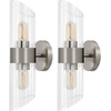 image:imageSAFAVIEH Lighting Collection Eytan Clear GlassBlack Vertical Wall Sconce Set of 2 Light Fixture Ideal for Bathroom Entryway Vanity Foyer Hallway Living Room LED Bulbs IncludedBrushed Nickle