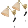 image:imageSAFAVIEH Lighting Collection Oswynn Boho Coastal Natural RattanBrass USB Port Wall Sconce Set of 2NaturalBrass