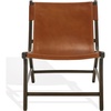 image:imageSAFAVIEH Couture Collection  Alanarose Tan amp Natural Solid Teak Wood Accent Chair Modern Sling Style Leather Seat Fully Assembled SFV1903DBrownWalnut